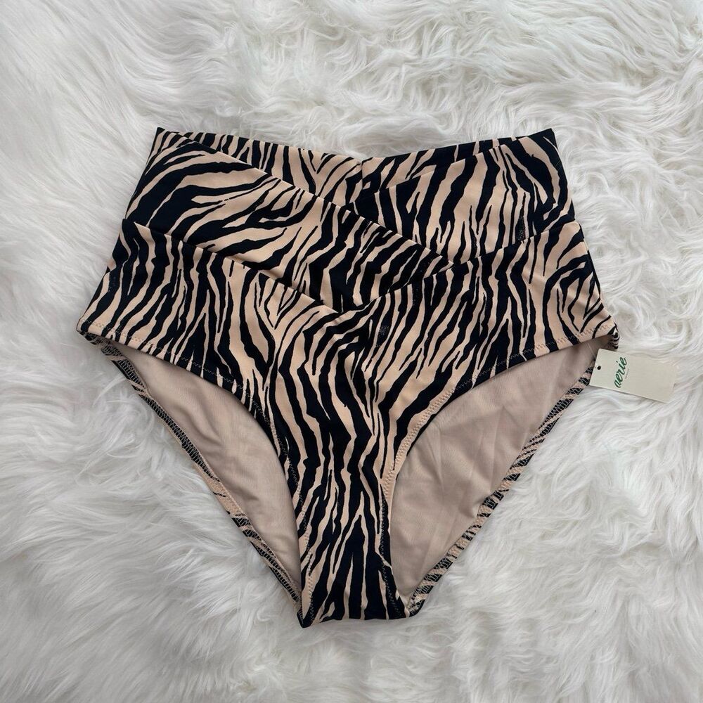 Aerie High Rise Full Coverage Crossover Bikini Bottom Zebra Print Size Small